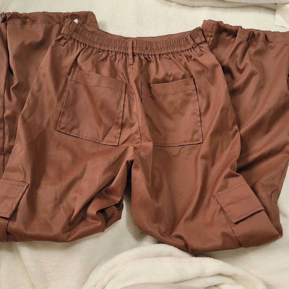 Celebrity Pink XS Brown Cargo Pants Silky Satin Pockets‎ Dressy Slacks Office - Picture 4 of 6